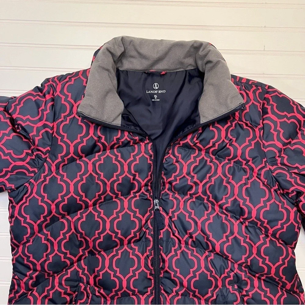 Lands' End Navy and Pink Patterned Down-Filled Puffer Jacket‎ Size XL 18